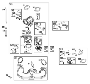 Carburetor Group Diagram and Parts List for 44C877-0003-B5 400000 - 699999 Briggs and Stratton Engine